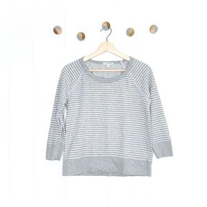 James Perse Striped Raglan Sweatshirt 3/4 Sleeves Gray